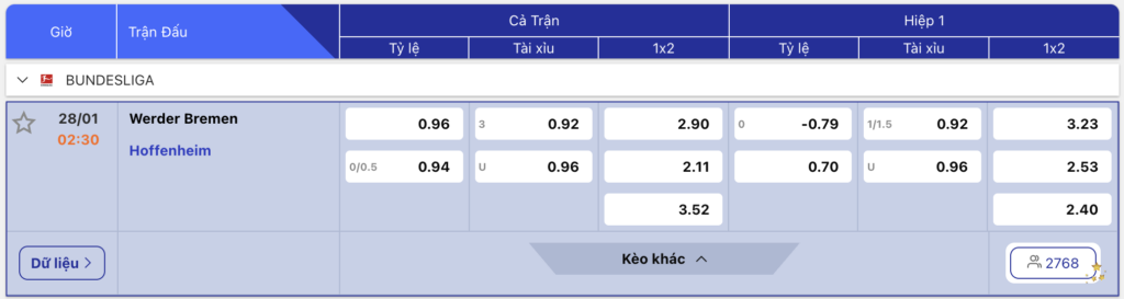Soi kèo Werder Bremen vs Hoffenheim